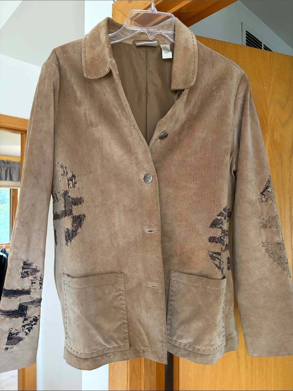 Chico’s Women’s Taupe Suede Button-Front Jacket